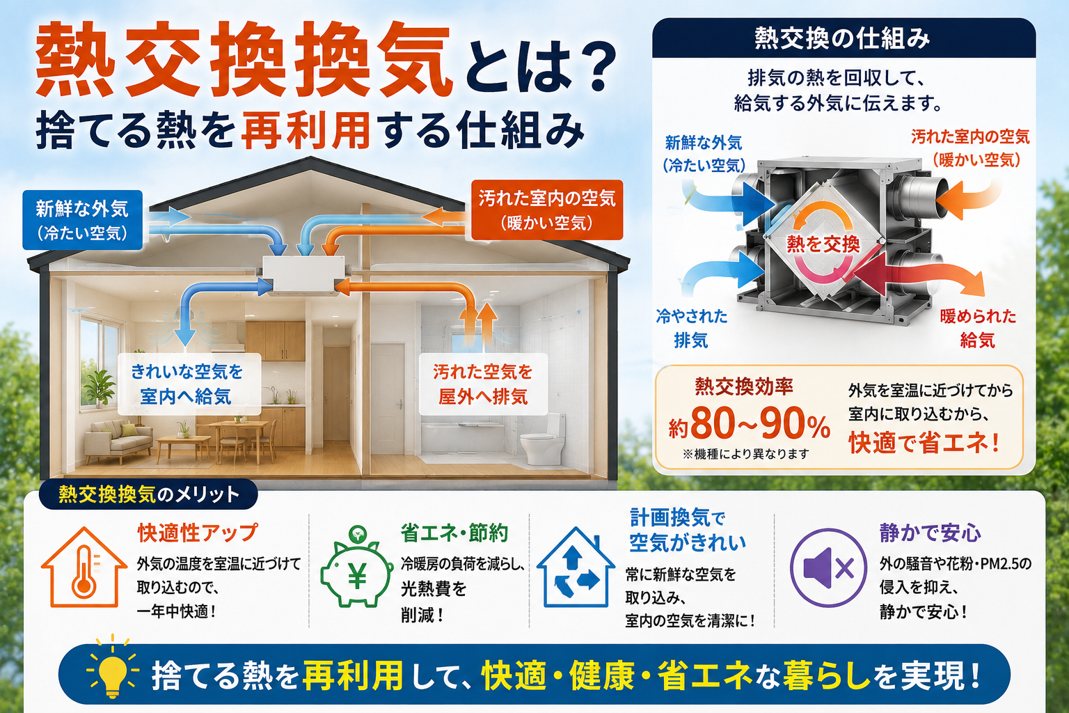 熱交換換気とは？捨てる熱を再利用する仕組み｜長崎で重要な高断熱・高気密住宅の考え方