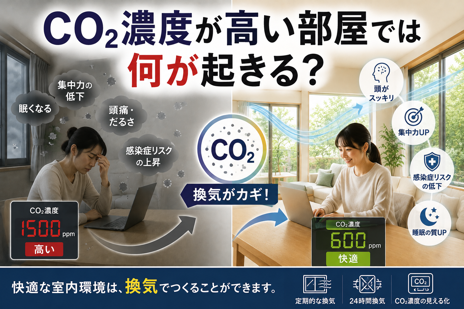 CO2濃度が高い部屋では何が起きる？｜長崎で重要な高断熱・高気密住宅の考え方